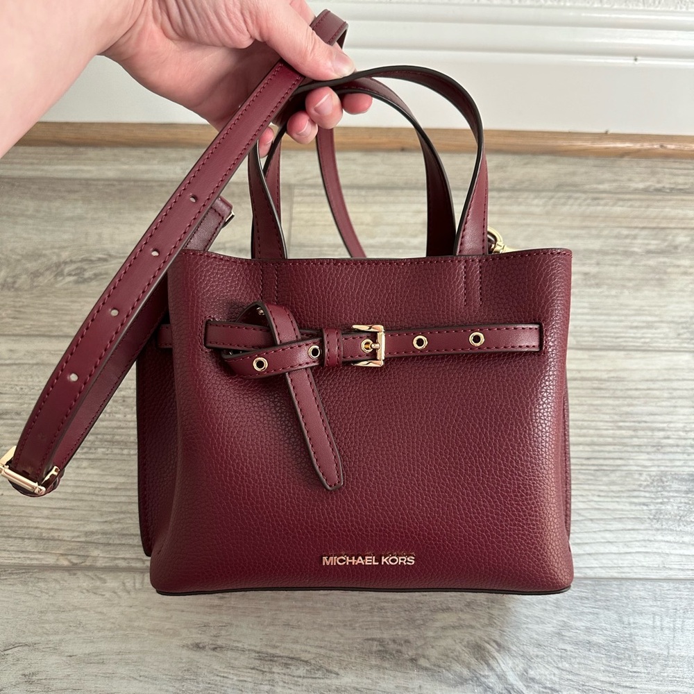 Michael Kors Burgundy Crossbody Satchel with Gold Hardware